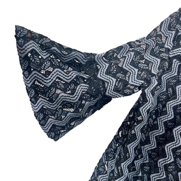 Anna Sui Top Blue Black Chevron Lace Bell Sleeve High Neck Cottagecore Large - Picture 3 of 10